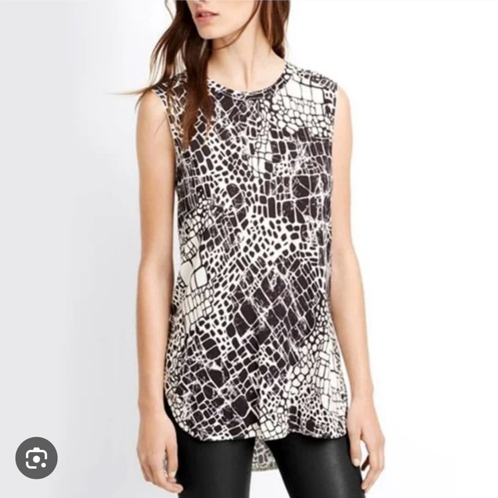 Vince Croc Print Sleeveless High-Low Muscle Tee Top, Size S, Color Black/White